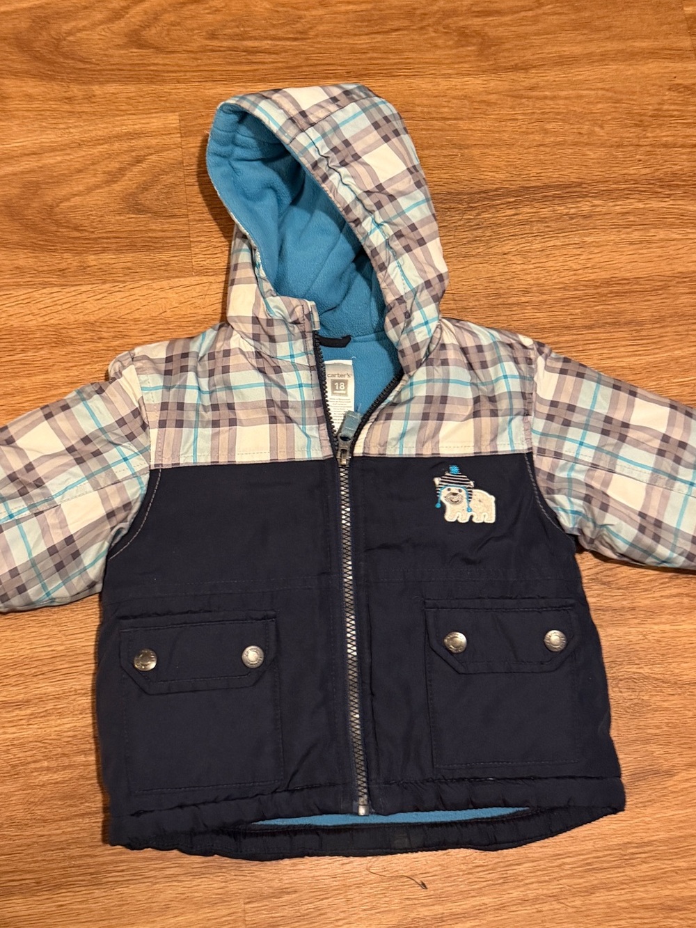 Carter's Navy and Light Blue Plaid Puffer Jacket